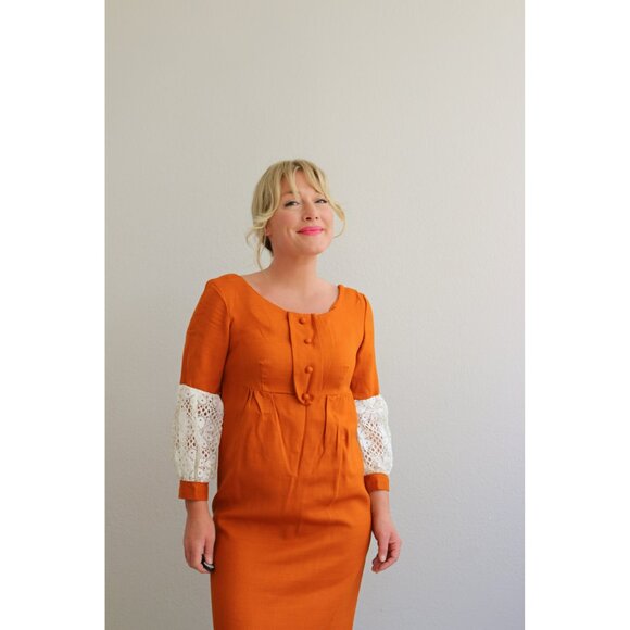 1960's Deadstock, Vintage Madison Pumpkin Dress // Women's Extra Small to Small - Picture 5 of 10